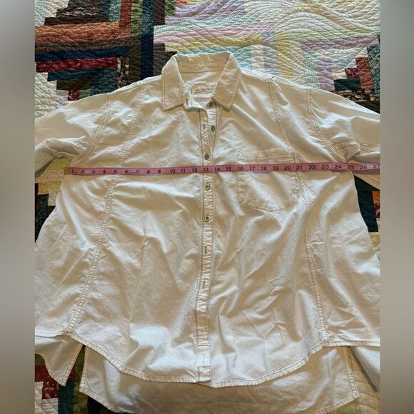 Free People Oversized Shirt Jacket Cream with Tan Exposed Stitching Raw Seams XS - Picture 9 of 9